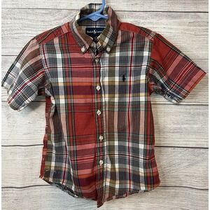 Ralph Lauren Plaid Button Down Logo Short Sleeve Shirt Boys Sz 4T